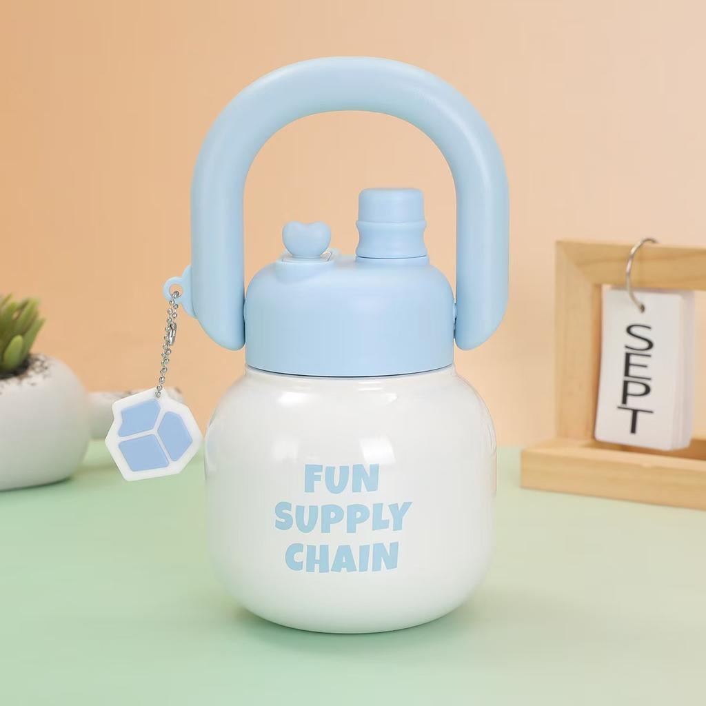 New Large Capacity with Straw Carrying Pot Stainless Steel Double-layer Vacuum Thermos Cup High Appearance Horizontal Hand Cup