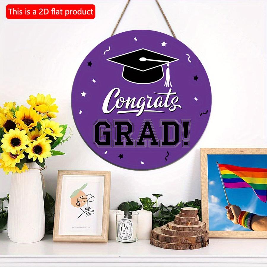 2D flat 20*20cm 1pc Simple and atmospheric style Purple Graduation Wall Hanging Decor, Bachelor's Cap pattern high quality Round Wood Art Plaques Sign