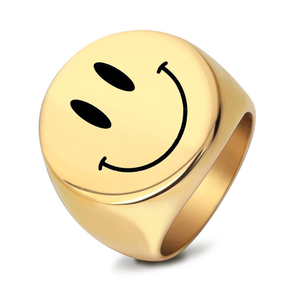 Round Smiley Face Fashion Ring - 22MM Laser Engraved Stainless Steel
