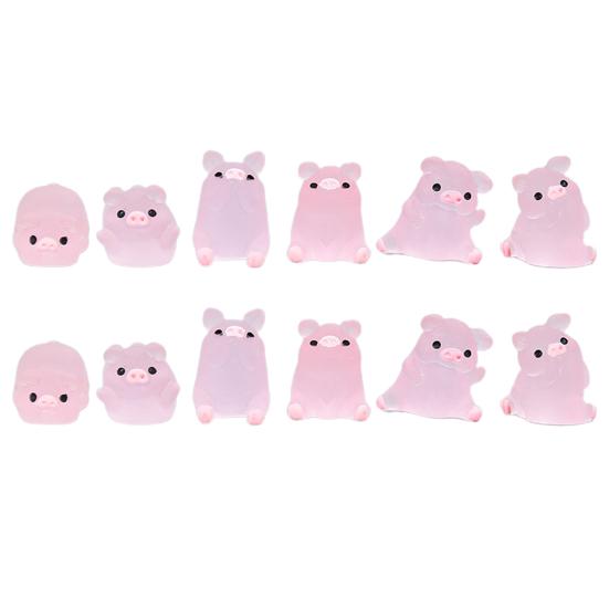 12ks barevné svítící figurky prasat Miniaturní kreslené prase Pryskyřičné ozdoby svítící ve tmě Roztomilé pryskyřičné řemeslo Socha zvířete DIY Mikrokrajinka