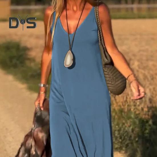 Γυναικείο καλοκαιρινό αμάνικο φόρεμα Cami Casual φόρεμα μάξι με σπαστό λαιμόκοψη Φαρδύ φόρεμα παραλίας Sundress Ταξιδιωτικές διακοπές