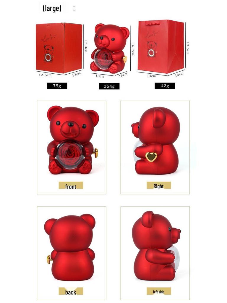 Hugging Bear Preserved Rose Gift Box with Necklace & Ring
