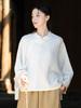 Women's Zen Style Long Sleeve Ramie Top with Frog Buttons - Chinese Retro, Sand Washed, Brushed Cotton Linen