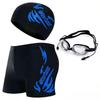 Men's Quick-Dry Boxer Swimsuit Set with Swim Cap, Plus Size, Printed Design, Ideal for Swimming and Hot Springs Sports.