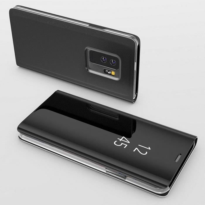 Coque Rabat Miroir - Phonillico® - Samsung Galaxy A10 - Noir - Protection Optimale - Multi-positions