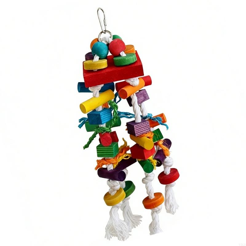 Natural Wooden Large Bird Chew Toy For Medium to Large Parrots With Colorful Cotton Rope For Cage Hanging Bird Climbing Y5GB