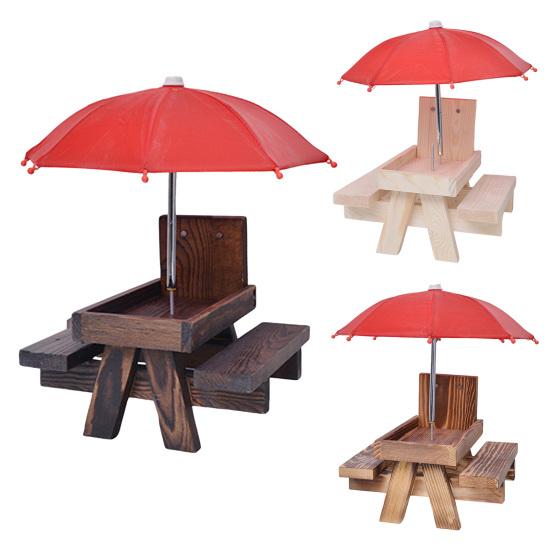 Squirrel Feeder with Umbrella Large Capacity Chipmunk Picnic Table Feeder Rustic Outdoor Squirrel Feeder for Corn Cob Nuts