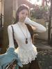 Ballet-Inspired Plush Lace Trim Long Sleeve High Neck Slimming Top for Fall/Winter