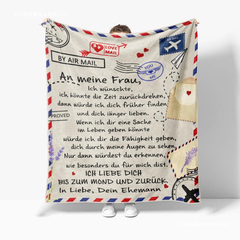 Letter Gifts Digitalprinted Polyester Bedroom Velvet Flannel Soft Sofa Cover Blanket Fleece Soft Sofa Cover Blankets for Beds