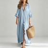 GMXIA Women's Fashion Summer Spring 1/2 Sleeves POLO Neck Solid Color Print Casual Dresses