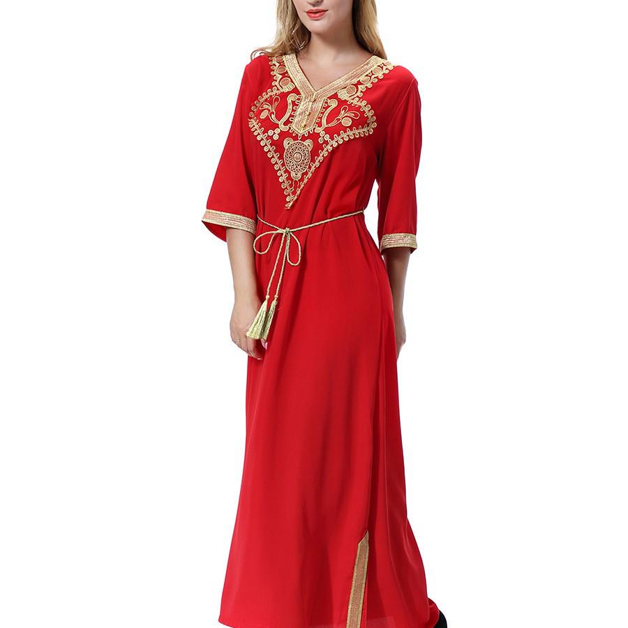 Women's Short Sleeve Gold Floral Long Dress, TH920