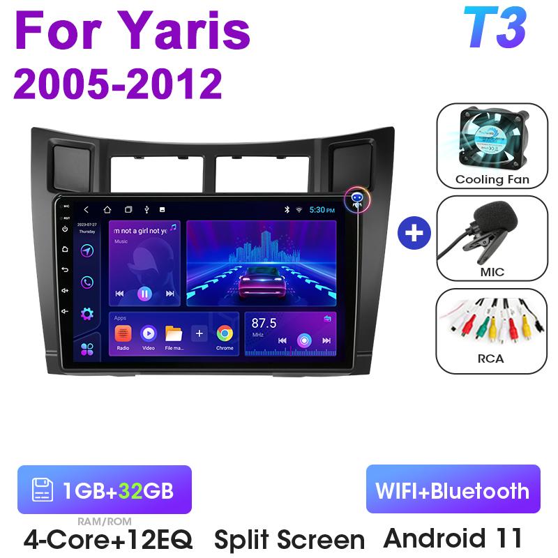 2 Din Android 12 Car Radio For Yaris 2005 - 2012 Multimedia Video Player Navigation GPS 4G Carplay Stereo QLED DVD RDS Head Unit
