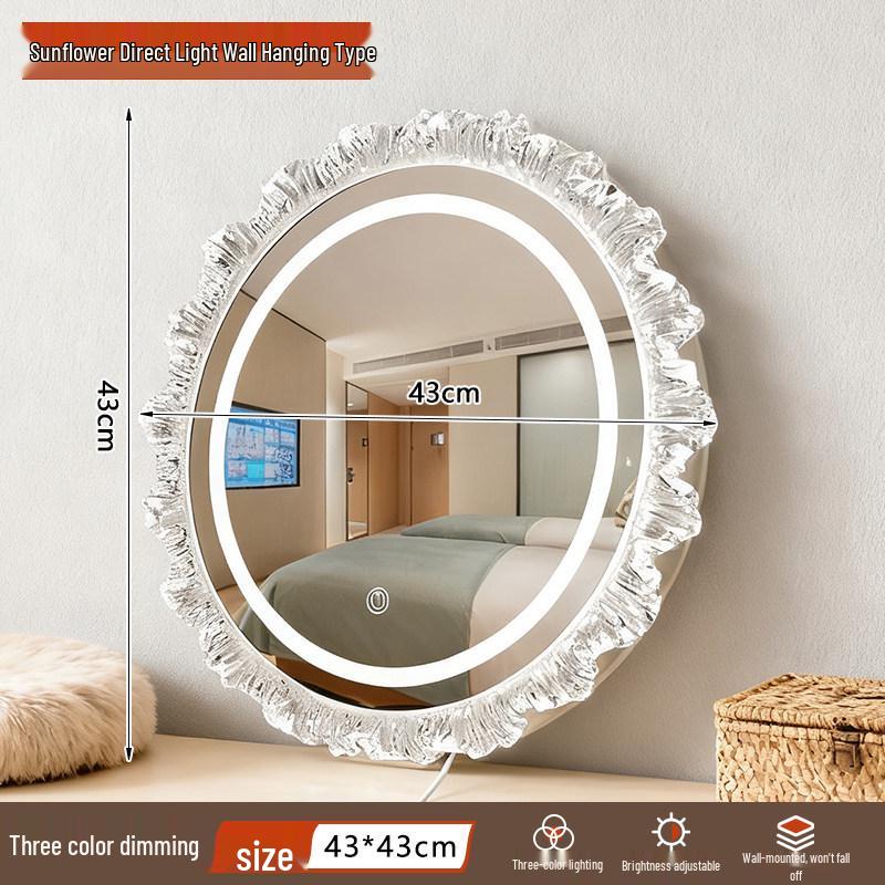 Glacier Wall-Mounted Crystal Lamp Mirror with Acrylic Frame, Wired Version, Three-Color Dimming for Bedroom.