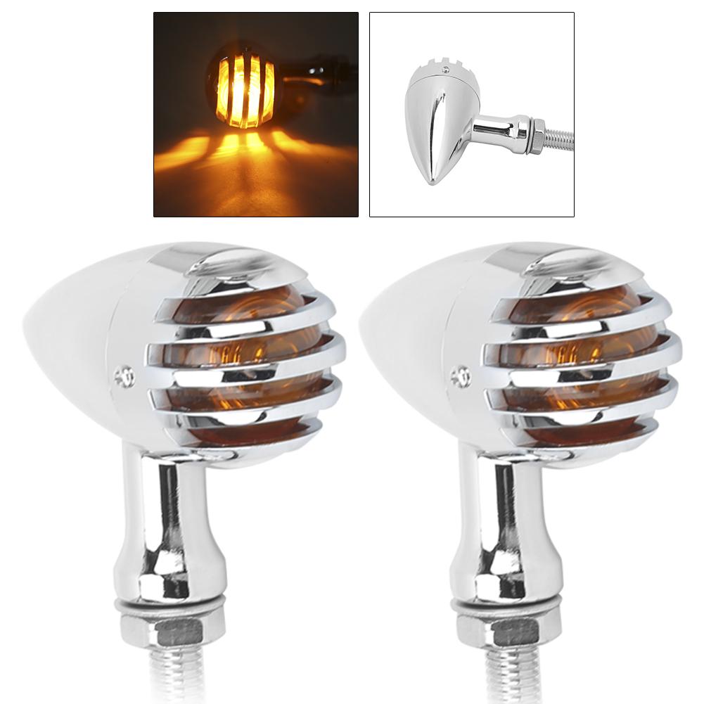 2pcs Motorcycle Retro LED Turn Signal Indicator Light with Grille Fit for Yamaha