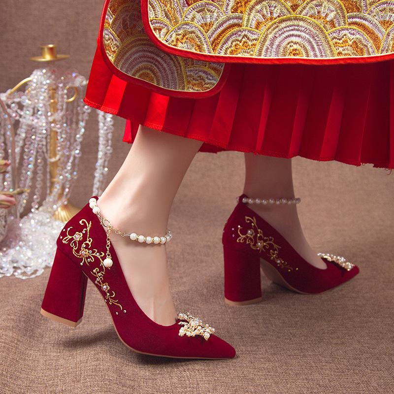 Women High Heel Shoes Elegant Fashion Thick Soled High Heels Women Retro Shallow Mouth Banquet Party Wedding Shoes Zapatos Mujer