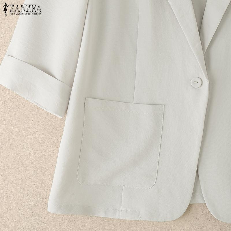ZANZEA Women Casual Suit Collar Solid Color Long Sleeve Thin Cardigan Tops
