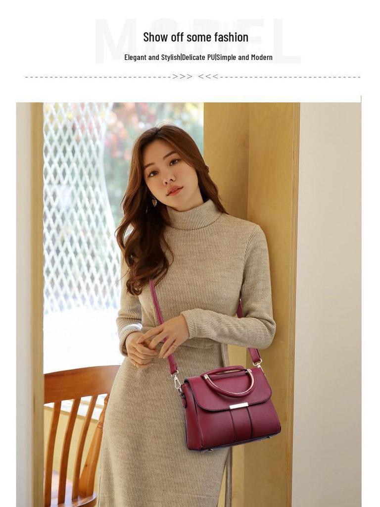 Borsa a tracolla da donna versatile in vera pelle - Borsa alla moda monocolore, semplice, di grande capacità, trendy