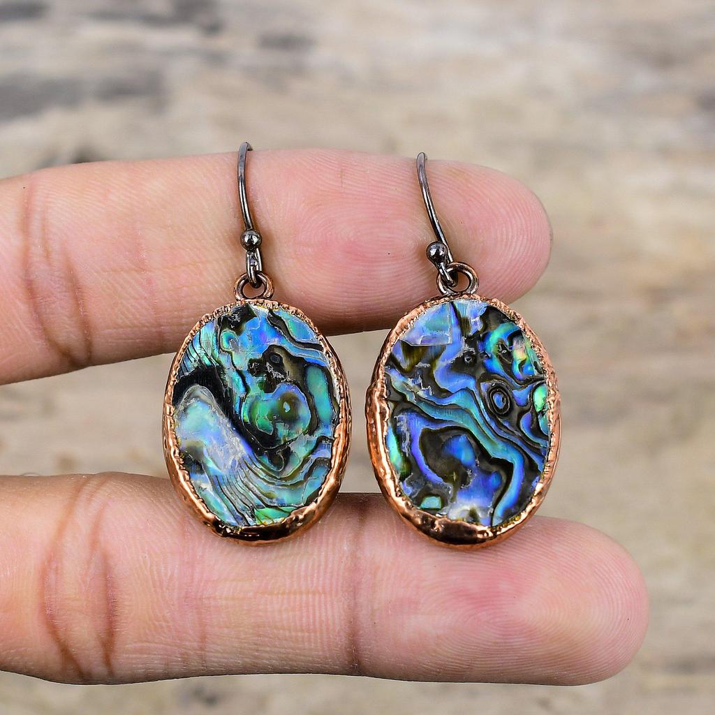 Abalone Shell Earring Electroformed Copper Earrings Gemstone Earring Electroformed Jewelry Handmade Latest Design Earrings Anniversary Gift