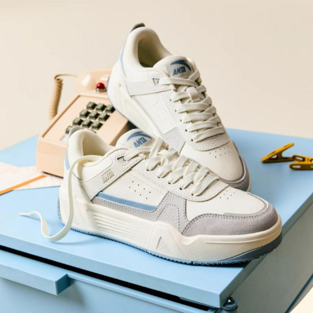 Anta C37 Series Soft Sole Comfortable Versatile Non-Slip Wear-Resistant Low-Top Skate Shoes Women sneaker White Blue 922518006-2