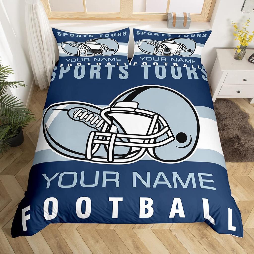 Custom Football Bedding Set Customized Name DIY American Football Game Duvet Cover Set Sports Theme Comforter Cover For Boys