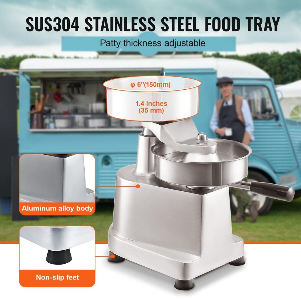 Commercial Burger Patty Maker, 150mm/6inch Hamburger Beef Patty Maker, Heavy Duty Food-Grade Stainless Steel Bowl Burger Press Machine, Kitchen Meat