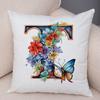 Floral Letter J Pillowcase Double Print Watercolor Letter U Cushion Cover Soft Plush Flower Letter D Pillowcase for Sofa Home