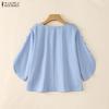 ZANZEA Blusa feminina casual com decote redondo e cor sólida, manga 3/4 solta