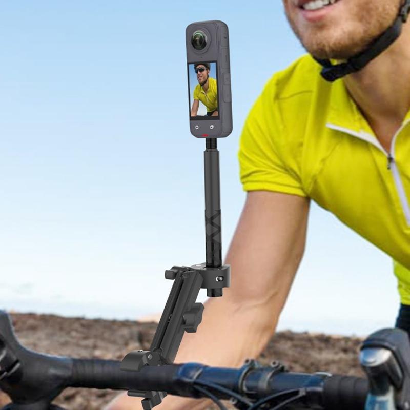 Double Head Clamp Selfies Stick Holder for Action Cameras On Motorcycles or Bicycles with Easy Installation