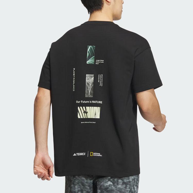 Adidas X National Geographic Graphic Print Outdoor Sports Short Sleeve T-Shirt Men Tops Black IS9515