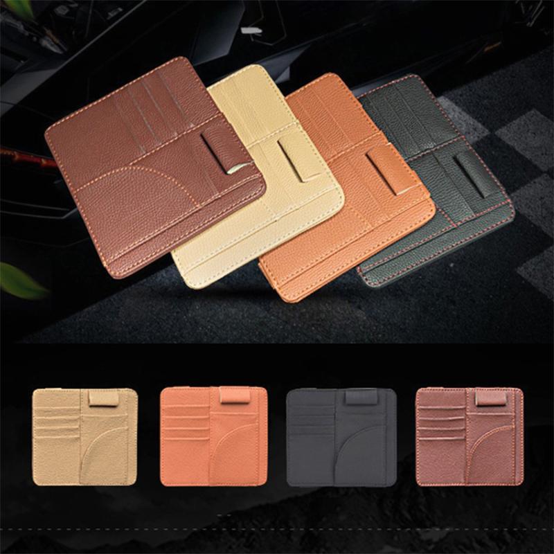 

Car Sun Visor Storage Bag PU Leather Cards Bills Driver License Holder Bag Black