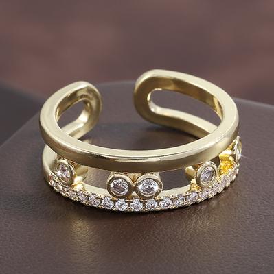 Trendy Round Cubic Zirconia Copper Rings For Women Copper Color Crystal Metal Rings Party Daily Zircon
