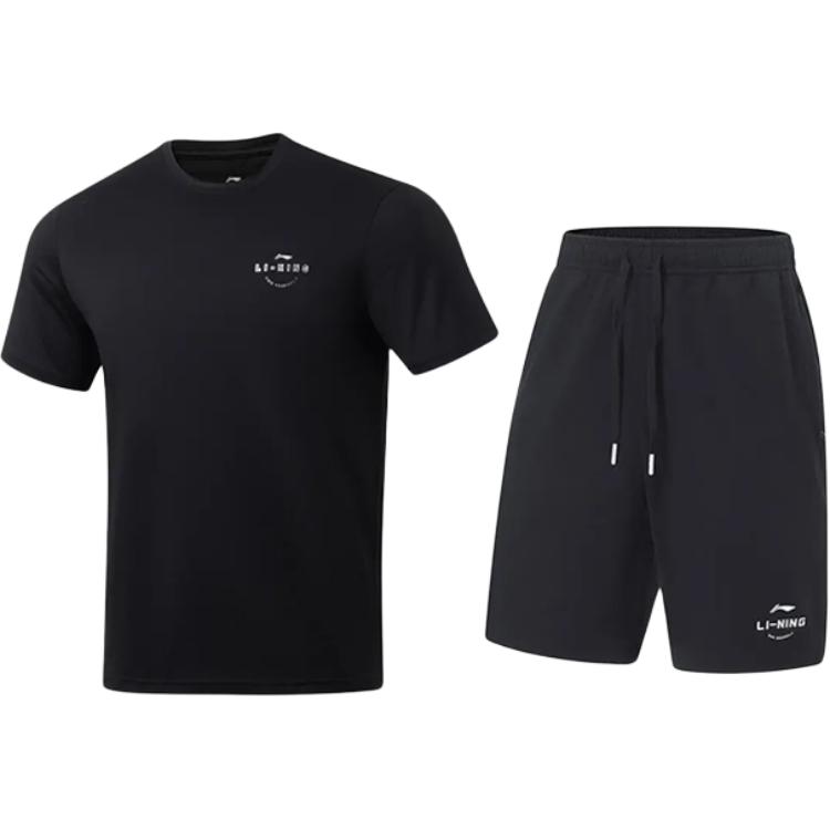 

Li-Ning Quick-Drying Breathable Simple Round Neck Pullover Short Sleeve Comfortable Versatile Five-Point Pants Casual Sports Suit ATSU817-1+AKST543-3 M