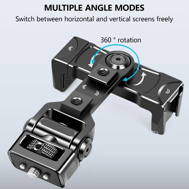 Phone Tripod Mount, Universal Smartphone Mount Adapter with 3 Cold Shoe & 1/4" Standard Screw, 360 Rotates