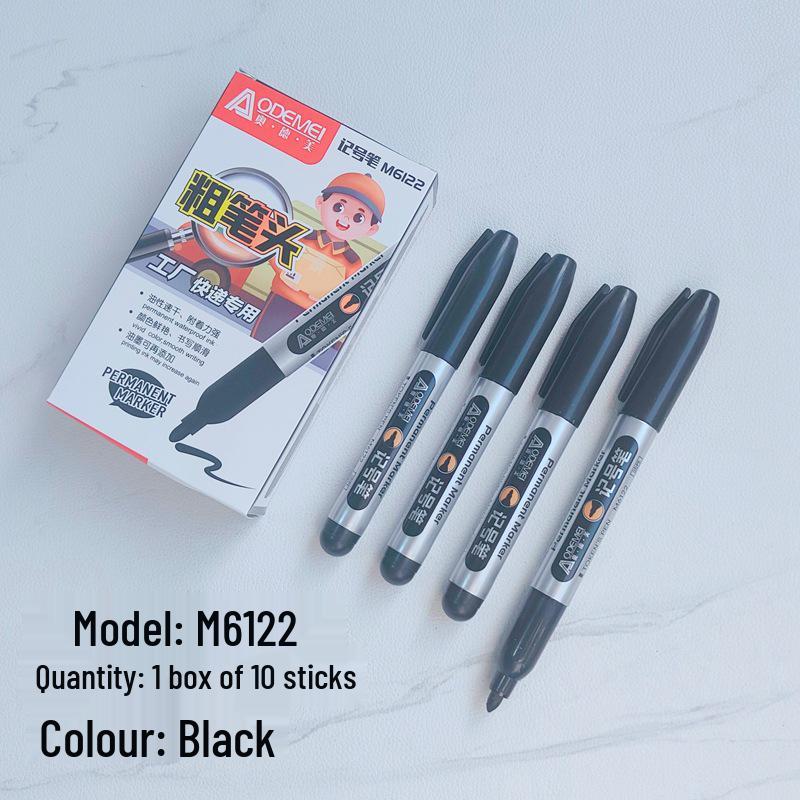 10-Pack Refillable Thick Tip Oil-Based Markers - Black, Blue, Red
