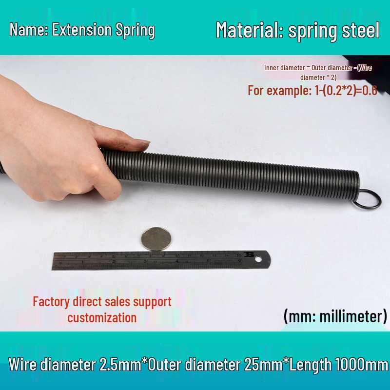 1m Spring Coil Extension with Hook - Strong Tensile Force, Thin Soft Sheath, for Tarpaulins & Sliding Doors