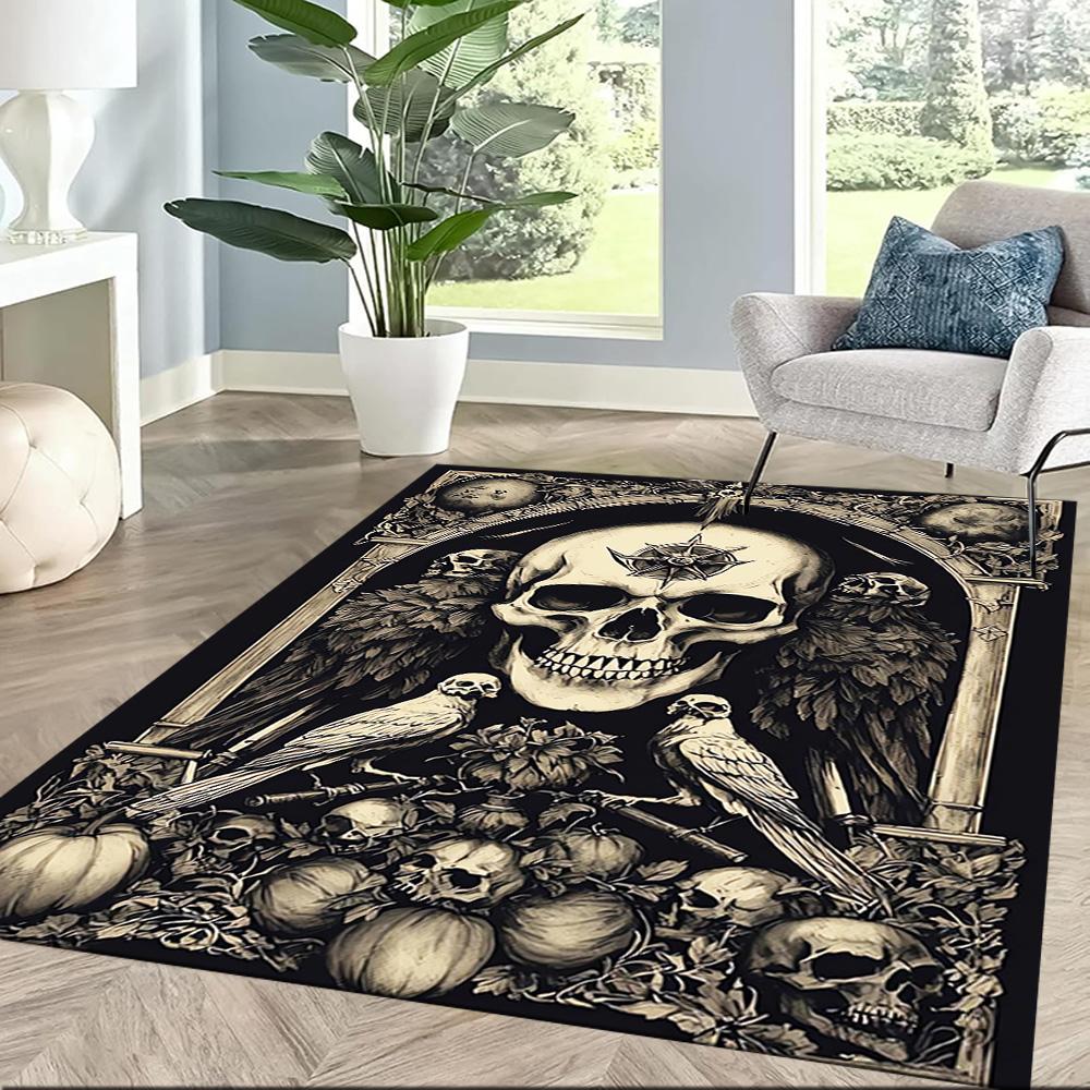 Dark Gothic Skull Art Floor Mats for Living Room, Bedroom and Room Decoration Are Suitable for Gifts.