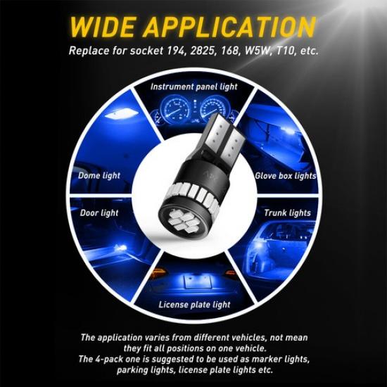 2x  T10 Super Bright LED Universal T10 194 168 Dome Map Blue Bulb 2825 EAH