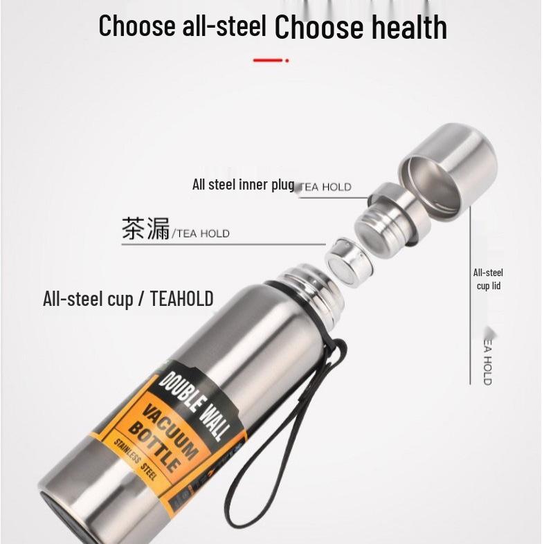 1.5L Russian 304 Stainless Steel Insulated Kettle with Dual Lids for Tea and Water Separation