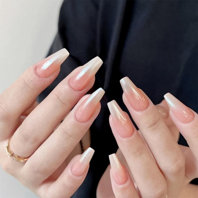 Long French False Nails Stick On Nails Nail Gradient Press on Nails DIY Art Accessories Display for Personal Style