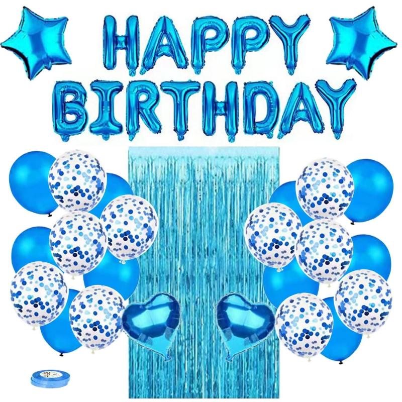 27 stuks/set Verjaardagsdecoratiesets Letter Gefeliciteerd Ballon Regen Zijde Gordijn Babyborrel Verjaardagsfeest Decoratie Ballonnen