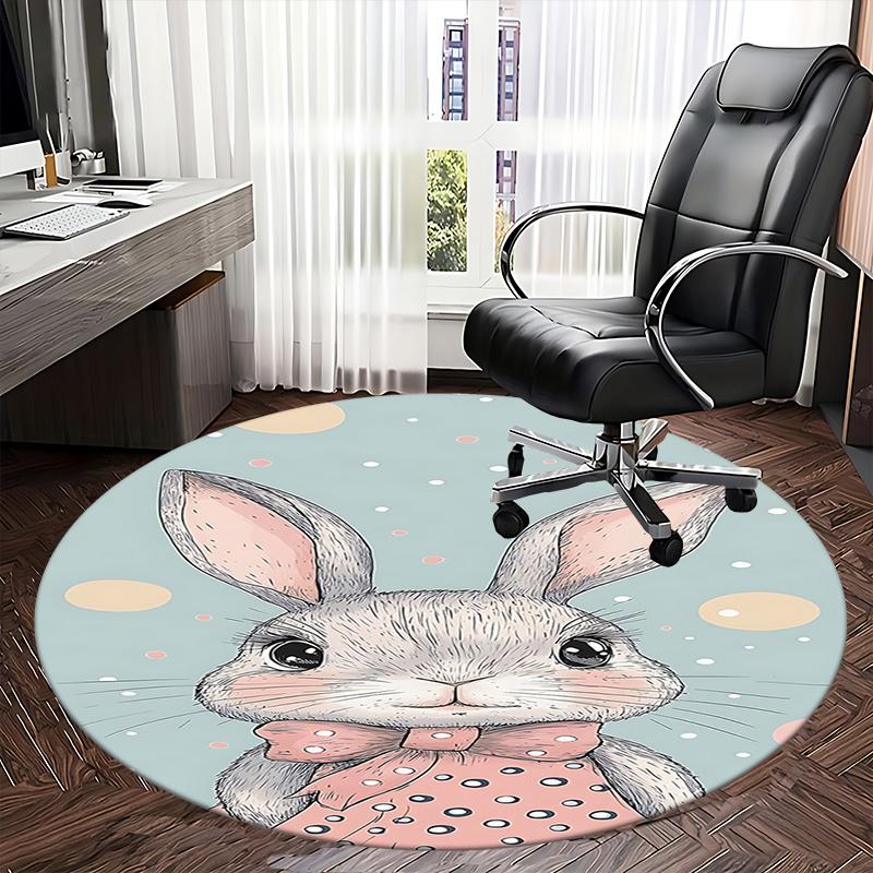 Charming Bunny Chair Mat   Round Carpet for Home Decor, Office Use, and Gifts   Suitable for Bedrooms, Living Roomss0122b