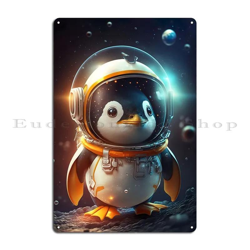 Astronaut Space Penguin Cruiser Metal Bar Decoration Designing Tin Sign Poster