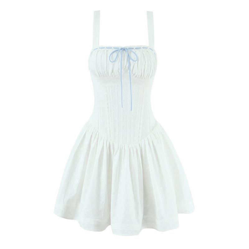 French Retro Sweet Lace Embroidery Slimming Dress 2025 Medium белый