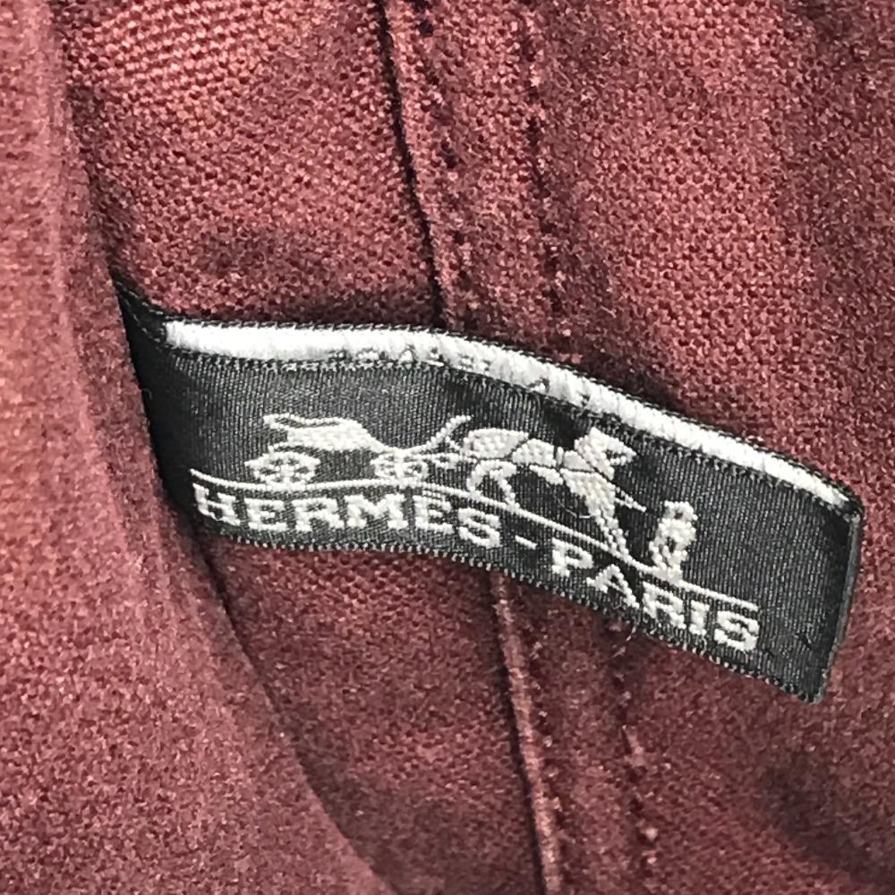 HERMES Half Leather Fourre ToutPM Tote Bag Hand Bag Leather/Canvas wine-red