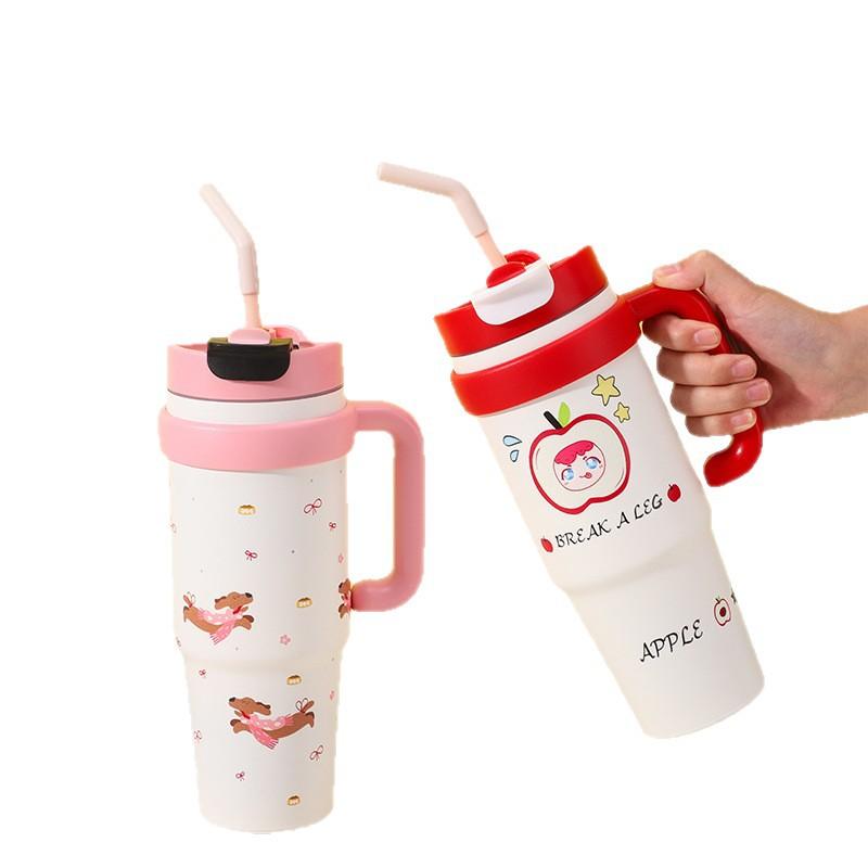 Värdefull Big Mac termosmugg för tjejer, ismugg med stor kapacitet och handtag, kontorsmugg med sugrör för kallt vatten