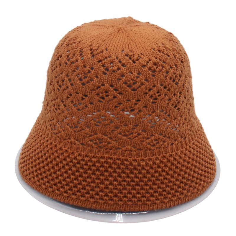 Bucket Hat Women'S Round Face Knitted Hat Versatile Bucket Hat Sweet Spring And Summer Beach Hat Straw Hat Hollow Sun Hat Breathable