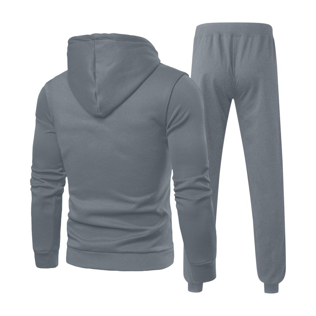 Men's Winter Solid Color Long-Sleeved Hooded Drawstring Sweatshirt And Sweatpants Suit