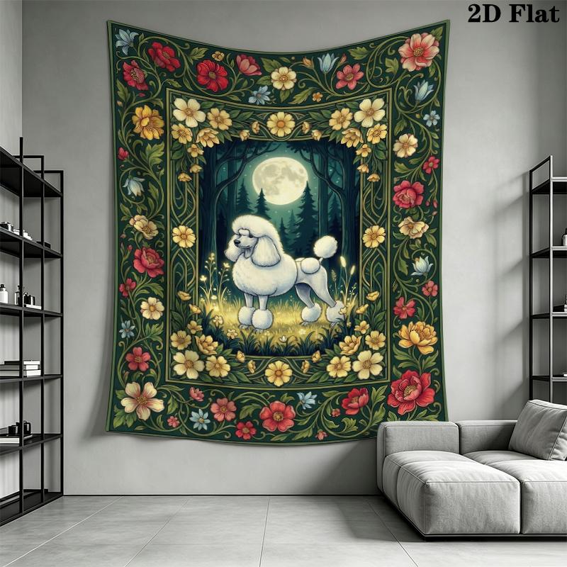 Poodle Wall Tapestry Aesthetic Wall Hanging Printed Fabric Blanket Decorative Tapestries for Bedroom Living Room Home Decor