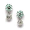 Rhodium-Plated Silver Toned Green Cubic Zirconia Studded Floral Shaped Cute Pendant with Earrings Jewellery Set for Girls and Women (Green)