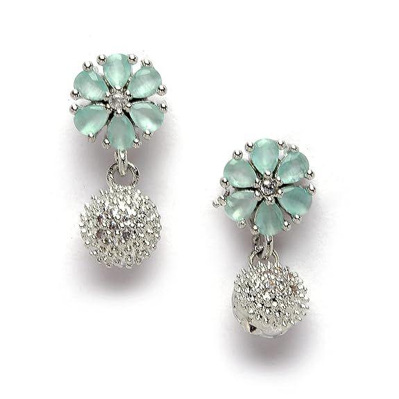 Rhodiovaný stříbrný tónovaný zelený kubický zirkonie posetý květinovým tvarem roztomilý přívěsek s náušnicemi Sada šperků pro dívky a ženy (Zelená)